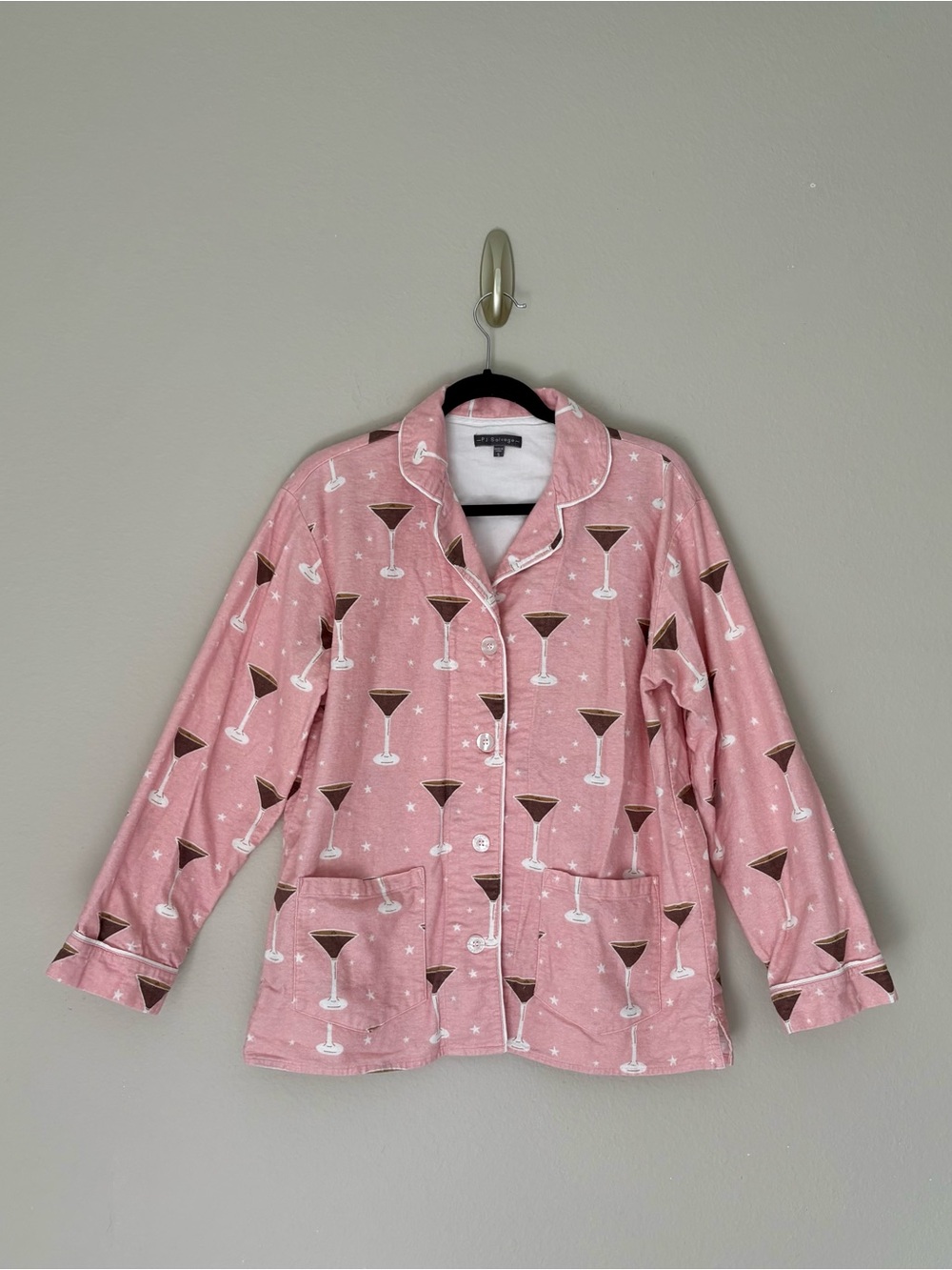 PJ Salvage Espresso Martini Print Flannel Pajama Set Pink Cotton Small - Picture 5 of 11